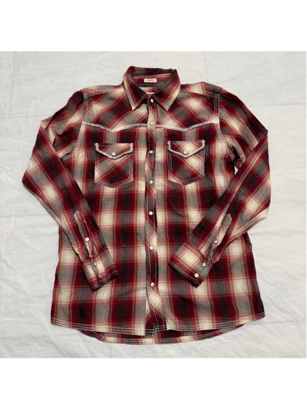 BKE Men’s Red Plaid Athletic Fit Pearl Snap Button Down Shirt Size Small